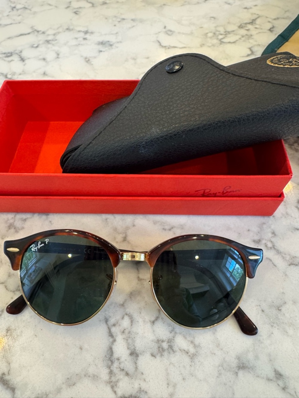 NIB Ray-Ban Round Sunglasses in Tortoise with Green Polarized Lenses